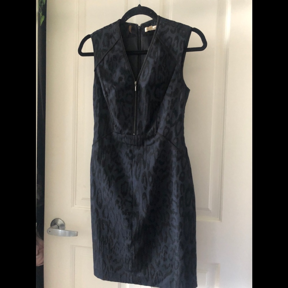 Rebecca Taylor leopard Blue Black Work Dress 0 xs